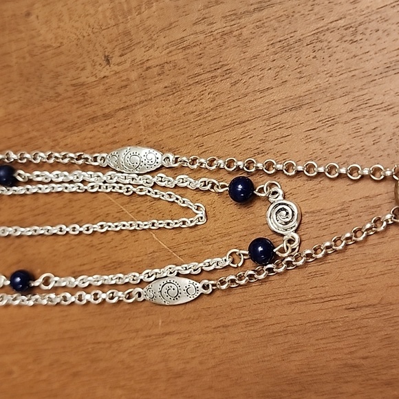 24 inch 3 layer whimsical black lacquered silver necklace - Picture 8 of 10